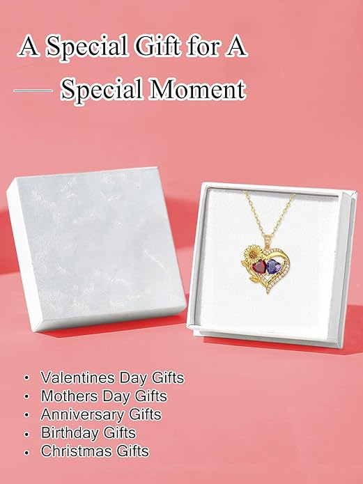 Sunflower Heart Necklace for Women 14K Gold Exquisite Valentines Day Anniversary Birthday Gifts for Wife Mother Her Double Birthstone Pendant Jewelry‘You Are My Sunshine’