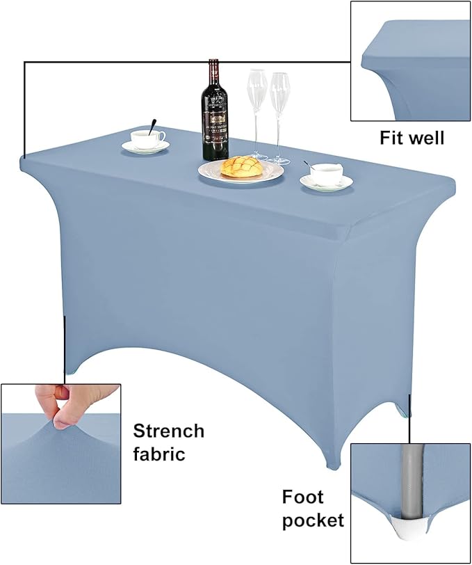 FORLIFE Spandex Table Covers，Fitted Tablecloth for Rectangular Tables, Stretch Patio Table Covers, Universal Spandex Table Cover for Wedding, Banquet, Party (4ft, Dusty Blue)