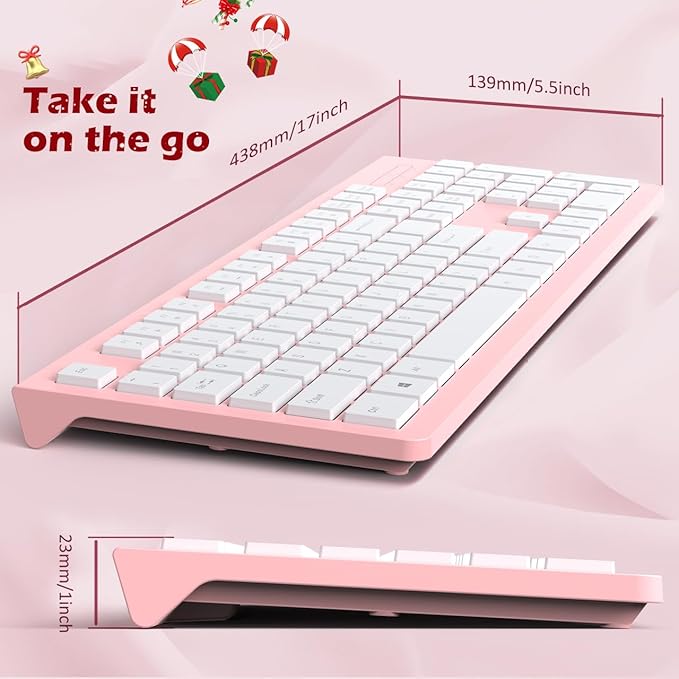 Computer Keyboard Wired, Plug Play USB Keyboard, Low Profile Chiclet Keys, Large Number Pad, Caps Indicators, Foldable Stands, Spill-Resistant, Anti-Wear Letters for PC Laptop (Pink, 1-Pack)