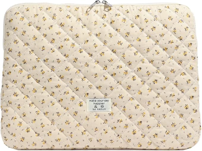 Puffy Laptop Sleeve 13-15.6 Inch Cute Quilted Laptop Protective Case Padded Floral Computer Sleeve for MacBook (A-Yellow, 15 Inch)