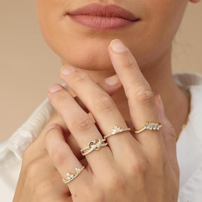 Infinity Heart Promise Ring Natural Diamond, Cubic Zirconia, Moissanite or Lab Grown Diamond Split Shank Engagement Ring for Women 10K Solid Gold Or 14K Gold Over Sterling Silver Jewelry Gift for Her