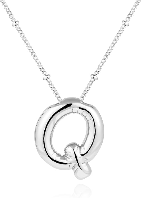 Inerney Valentines Day Gifts Gold Bubble Letter Necklace Initial Necklaces for Women, Chunky 14K Plated Balloon Initials, Trendy Charm Non Tarnish Custom Name Pendant Jewelry Gifts for Mom