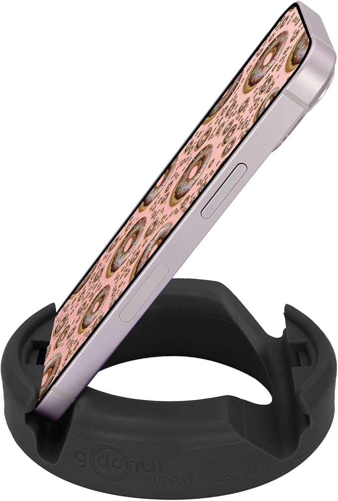 GoDonut – Phone Stand Original – Cell Phone Holder + Tablet Stand Desk Organizer – Compatible with Tablet, iPhone 16 15 14 Pro Max, Android & Most Smartphones - Black