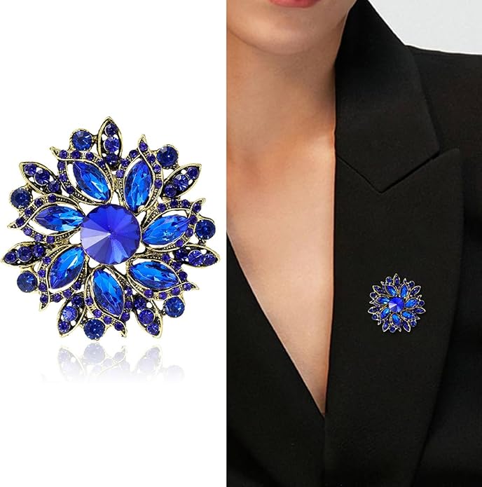 Rhinestone Flower Brooch for Women Vintage Crystal Flower Brooch Pin Elegant Clothing Hat Bag Accessories Christmas Birthday Party Wedding Costume Jewelry