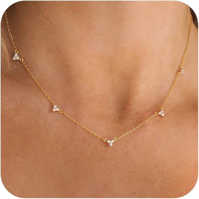 Valentines Day Gifts for Women Her - Dainty Necklaces for Women Cute Station Choker Simulated Diamond Necklace Simple Layering CZ Necklace Trendy Jewelry Gifts