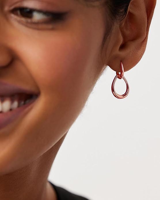 Gold Earrings for Women Trendy 14K Gold Plated Double Hoop Dangle Earring Thin Minimalist Lightweight Dainty Drop Earrings Jewelry Gift for Her
