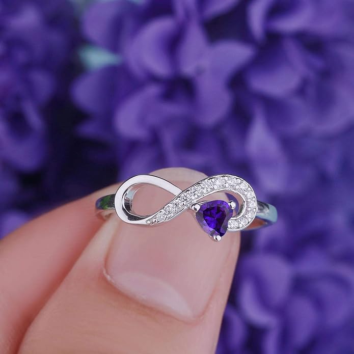 JO WISDOM Promise Ring for Women Sterling Silver Infinity Heart Promise Rings for Her Birthstone Cubic Zirconia Friendship Ring Size 5-12