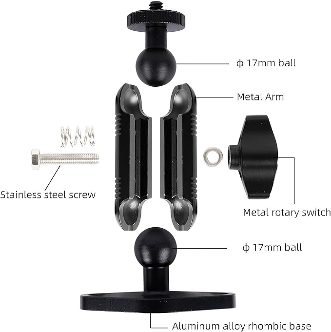 xik Metal 1/4"-20 Mount with Drill Plate Base for Monitors, Action Camera，CCTV Cameras, Camcorders, 360° Rotation Adjustable Camera Mount for Installation on Car Dashboard, Ceiling, and Walls