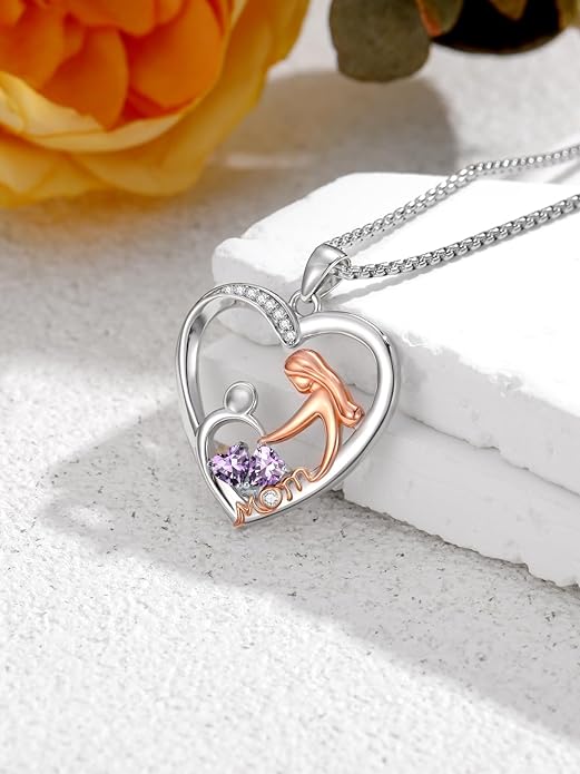 Valentines Day Gift for Mom Mother Daughter Necklace Birthstone Necklaces for Women Anniversary Jewelry Valentine Mothers Day Christmas Birthday Gifts for Mom Women Her Wife Girlfriend