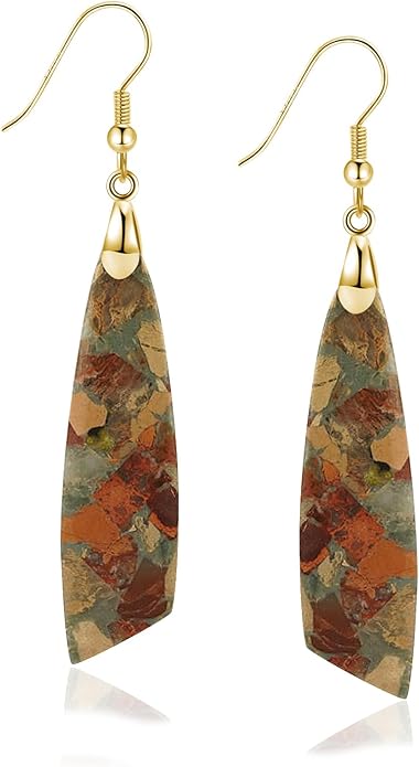 Jasper Stone Earrings for Women Trendy Dangle Earrings Fishhook Drop Earrings