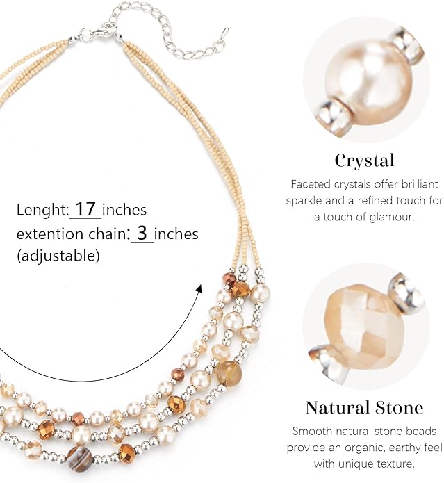 Noessla Beaded Statement Necklaces for Women Layered Chunky Bead Necklace Fashion Costume Jewelry Gifts for Mom