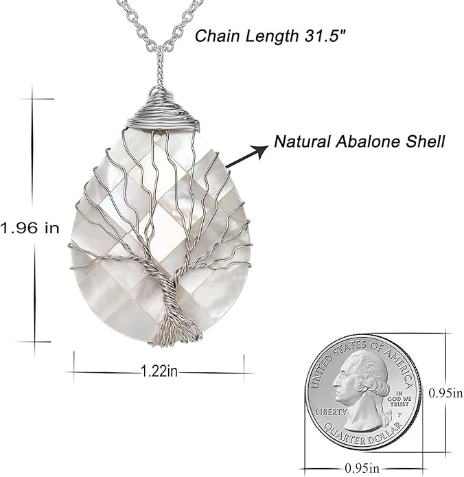 sedmart Tear Drop Abalone Shell Pendent Necklace Wire Wrap Abalone Shell Tree of Life Pendant Necklace Fashion Necklace Jewelry for Women handmade necklace mothers day necklace for mom jewelry