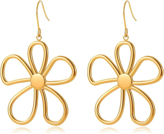 Gold Flower Statement Earrings for Women, Large Chunky Bohomian Summer Beach Floral Earring, Irregular Bold Exaggerated Earrings