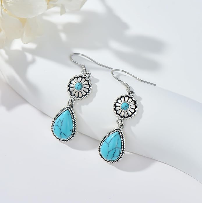 Western Earrings for Women 925 Sterling Silver Turquoise Western Country Dangle Drop Earrings Country Jewelry Gifts for Cowgirl Cowboy