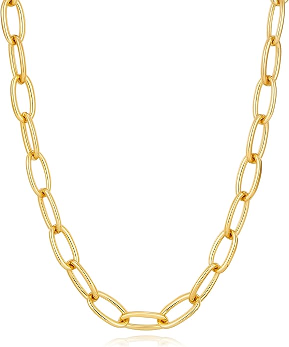 Chunky Necklace for Women 18K Gold Plated Statement Adjustable Thick Link Chains Paperclip Chain Choker Trendy Fashion Jewelry Gifts