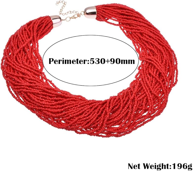 Fashion Multilayer Seed Bead Chain Choker Collar Necklace Earrings Set Cluster Strand Handmade Bib Statement Necklace