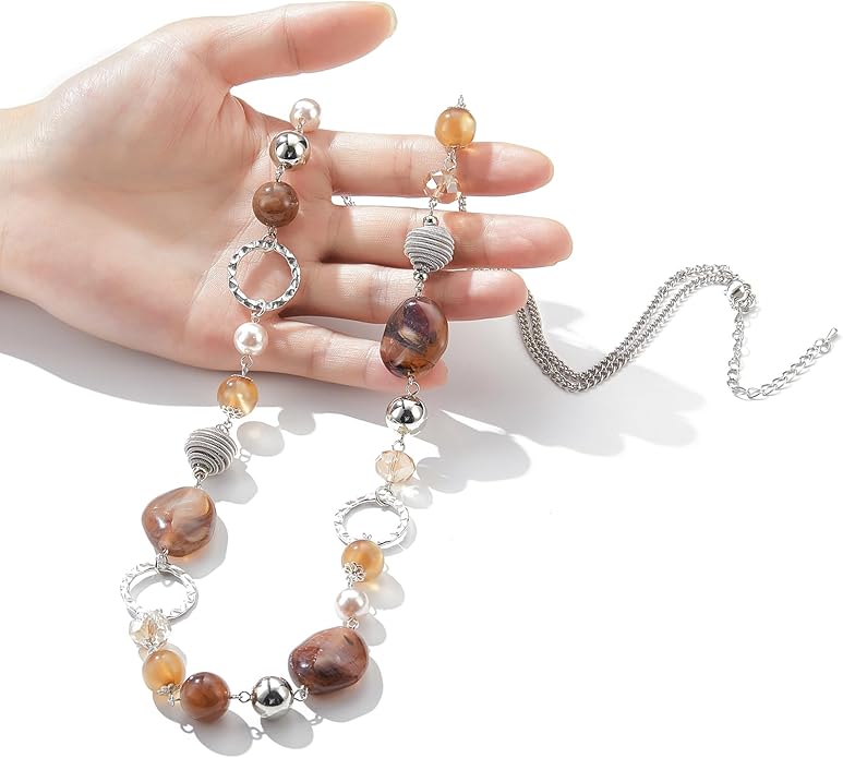 PEARL&CLUB Long Beaded Necklaces For Women - Sweater Chain Fashion Jewelry Necklace Gifts For Women
