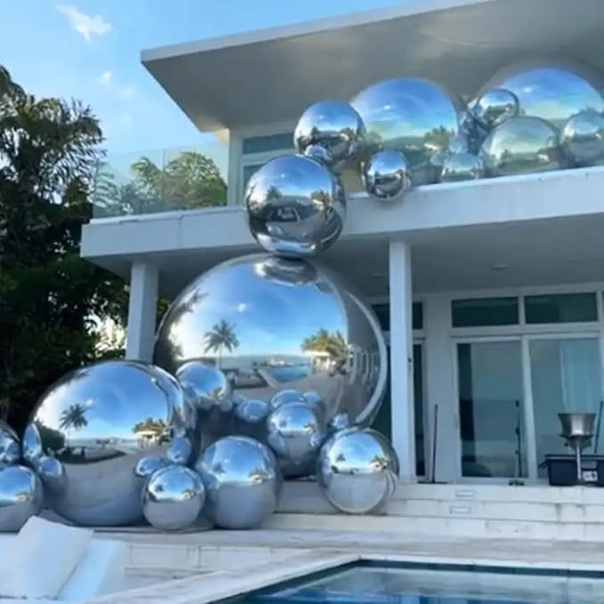 Inflatable Mirror Ball,Silver & Gold & Iridescent Giant Mirror Balloon,Big Shinny Balls,Reusable PVC Hanging Disco Sphere For Party & Wedding & Event Decoration (Silver, 24in 1.9ft 0.6m)