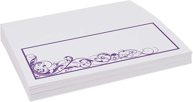 Scribble Vintage Swirl Place Cards, Purple (Choose Color), Set of 60, Pre-cut and Scored - Wedding, Party, Dinner, and Special Events - Made in the USA