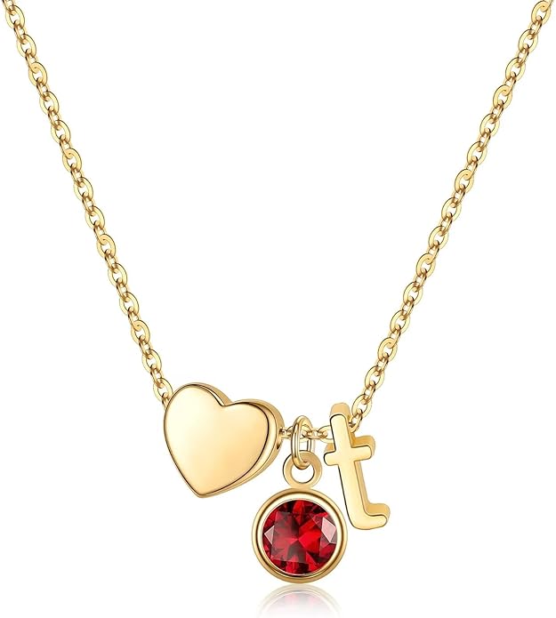 Ursilver Initial Birthstone Necklace for Women - Heart Initial Birthstone Pendant Necklace Personalized Gifts Birthday Gifts for Women