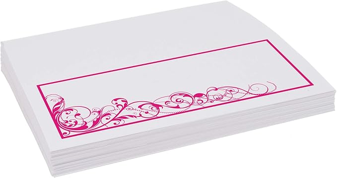 Scribble Vintage Swirl Place Cards, Fuschia (Choose Color), Set of 150, Pre-cut and Scored - Wedding, Party, Dinner, and Special Events - Made in the USA