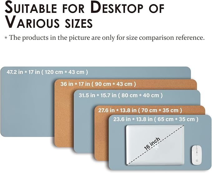 Cork Desk Mat - Small Dual-Sided Desk Pad for Office and Home - Desk Organization and Accessories - Ideal for Large Mouse Pad and Small Desk Mats on Top of Desks(Light Blue,23.6"x 13.8")