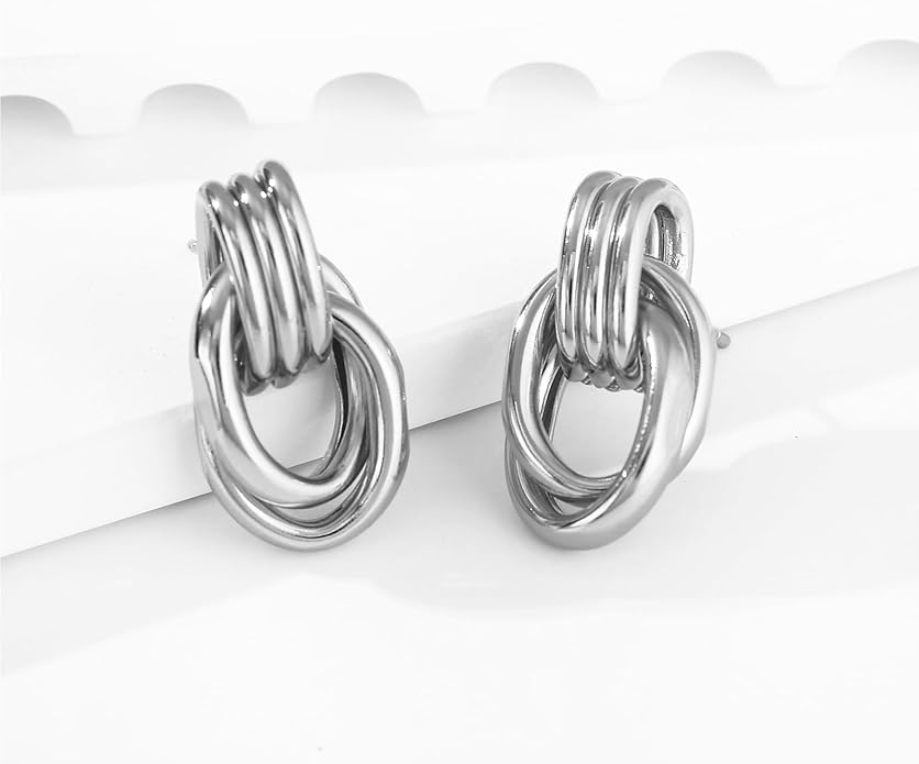 Gold/Silver Statement Geometric Earrings for Women Chunky Gold Knot Link Drop Dangle Earrings Trendy Jewelry Gift