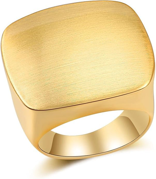 Gold and Silver Rings for Women, Chunky Signet Statement Rings Gold Plated Band Ring Wide Metal Square Rings Cocktail Costume Jewelry
