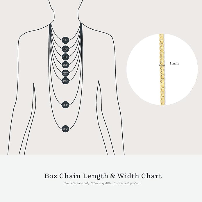 KEZEF 18k Gold Over Sterling Silver 1mm Box Chain Necklace Made in Italy | 925 Sterling Silver Necklace for Women | Rose Gold Chain for Women Men