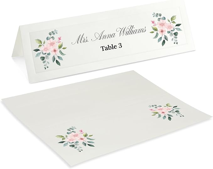 Blank Foldover Place Cards - Printable Cardstock for Inkjet & Laser - Wedding Seating Chart & Buffet Label - Table Name Card & Name Tag - 3.5 x 11 in, White, Pack of 60