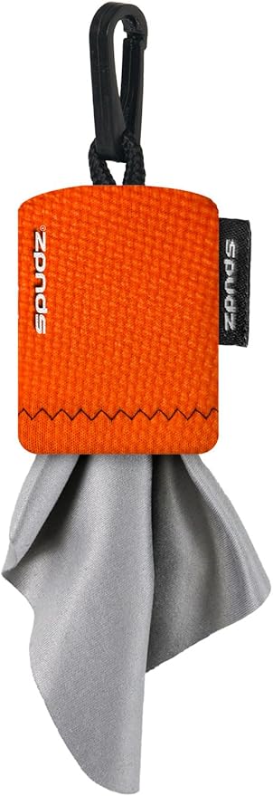 SPUDZ Classic Microfiber Lens Cleaner – Clip-On Pouch, Washable – for Binoculars, Scopes, Glasses, Screens | Blaze Orange, 10 x 10 Inch