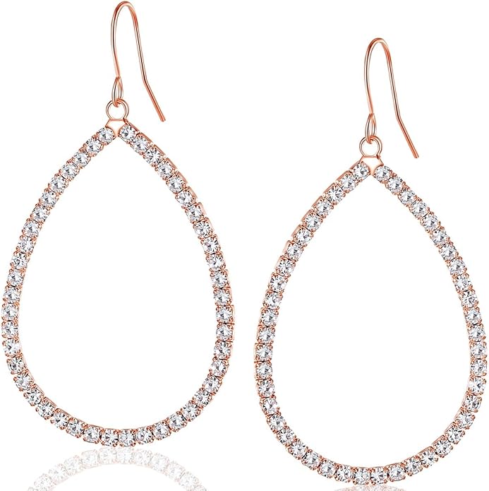 Simulated Diamond Teardrop Dangle Earrings For Women - Gold or Silver Tone with Cubic Zirconia - Hypoallergenic and Safe for Sensitive Ears