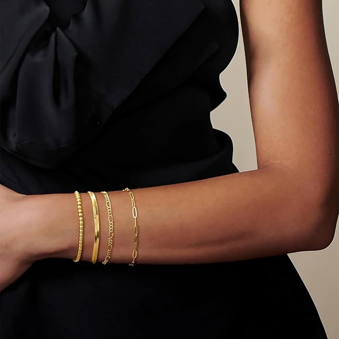 Luxval Gold Bracelets for Women 18K Gold Plated Stack Bracelet Jewelry Beaded/Paperclip/Satellite/Figaro/Snake/Cuban Link chain Bracelets Fashion Jewelry Accessories Gifts for Women Girls