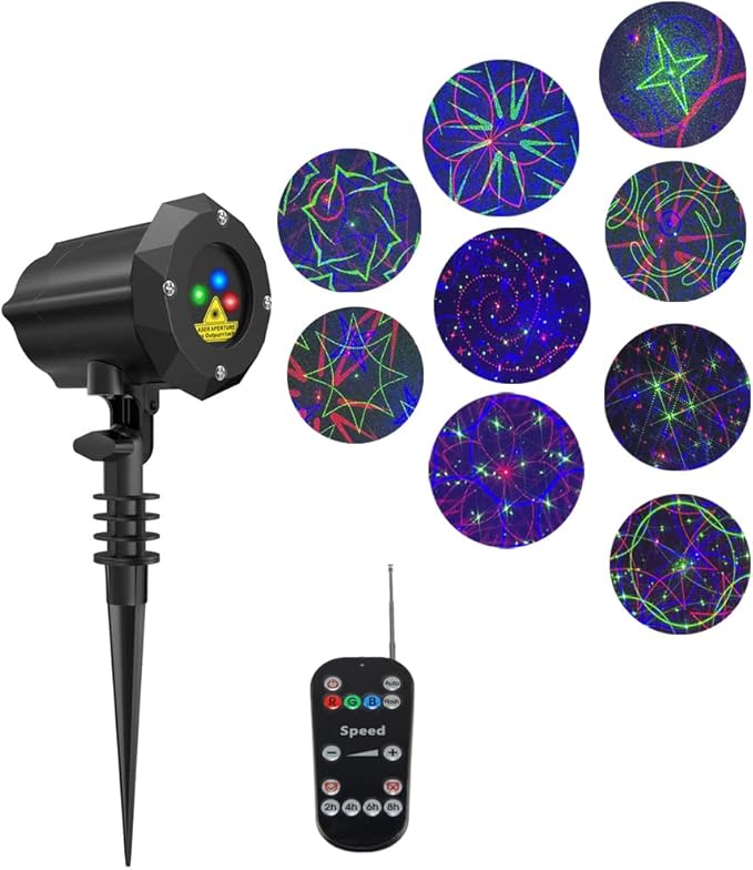 Poeland Garden Lights Moving Laser Christmas Lights 20 Patterns Decorative Lighting Laser Projector for Home and Garden