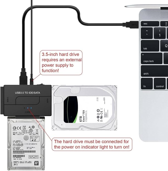 USB 3.0 to SATA IDE Hard Drive Reader, YINNCEEN External Hard Drive Ultra Recovery Converter Universal Hard Drive Adapter Kit for 2.5/3.5 HDD/SSD Hard Drive Disk, Include 12V/2A Power Adapter