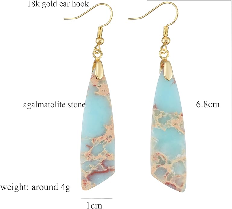 Boho Women Natural Stone Earrings Unique Healing Imperial Jasper Gemstone Energy Hypoallergenic Lightweight Dangle Drop Earrings Multiple Styles Earrings Jewelry for Birthday Party Gift