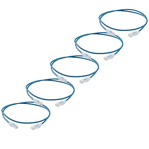 TRUECABLE Cat6 Component Rated Patch Cable, Unshielded (U/UTP), 2ft, Blue, 28AWG Solid Copper, Snagless 10G High-Speed Ethernet Cable, PoE++ 4PPoE 100W, UL Listed, RoHS-3, 5 Pack