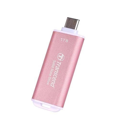 Transcend 1TB External SSD, USB 3.2 Gen2, Up to 1,050MB/s, Portable SSD with Type C, for Steam Deck, ROG Ally, MSI Claw, Windows & Mac, iPhone, iPad, Android, PS5, Xbox, Smart TV, Pink