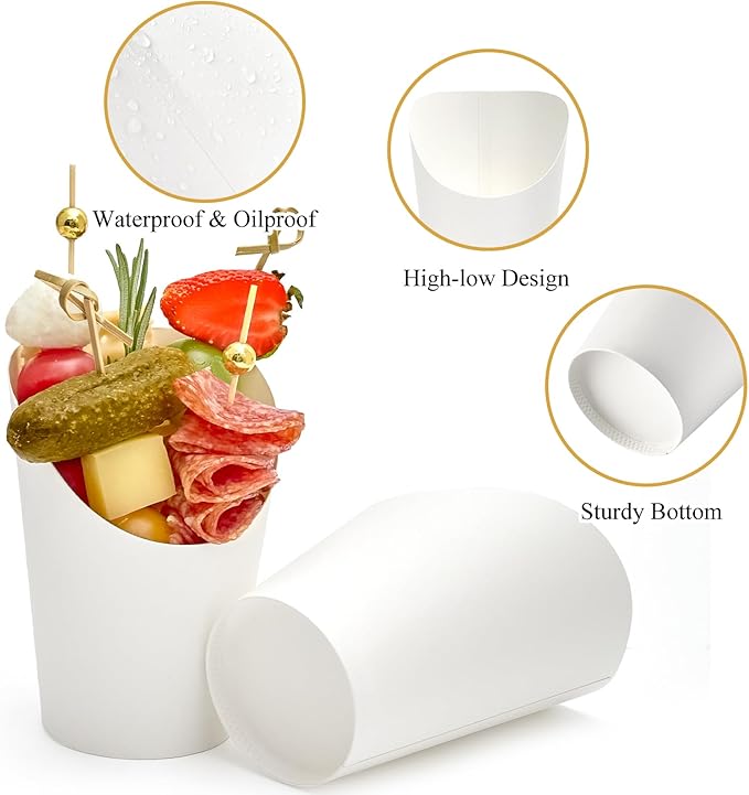 50 Sets 14 oz Charcuterie Cups with Sticks and Bags, Individual White Paper Charcuterie Boxes Disposable Individual Appetizer Serving Cups (50 Cups + 200 Cocktail Picks + 50 Bags + 50 Ties)