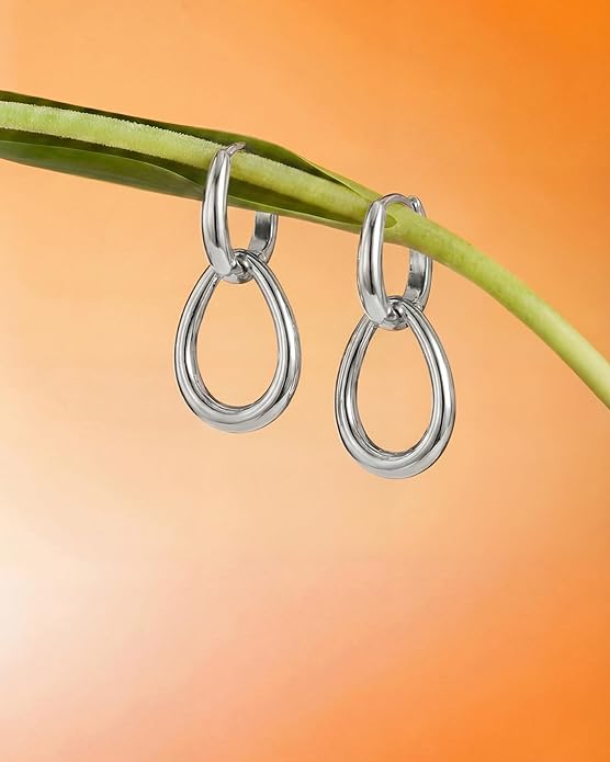 Gold Earrings for Women Trendy 14K Gold Plated Double Hoop Dangle Earring Thin Minimalist Lightweight Dainty Drop Earrings Jewelry Gift for Her