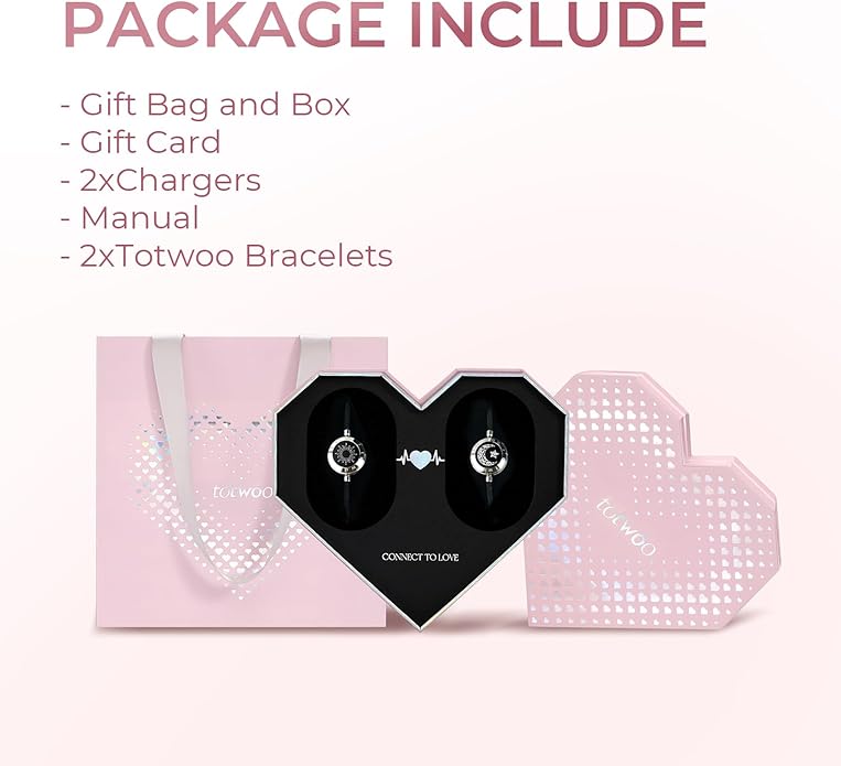 TOTWOO Long Distance Touch Bracelets for Couples, Smart Light & Vibration Love Jewelry, Long Distance Valentines Day Gifts for Him Her Women Men, One-to-One Bluetooth Pairing via App