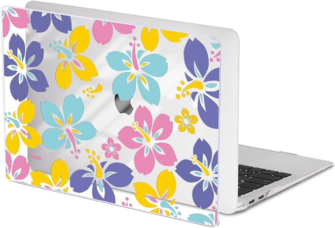for MacBook Air 13 Inch Case 2021 2020 2019 2018, Pattern Plastic Hard Shell Case Keyboard Cover for Mac Air 13 A2337 M1 A2179 A1932 with Touch ID & Retina Display, Colorful Hibiscus Flower