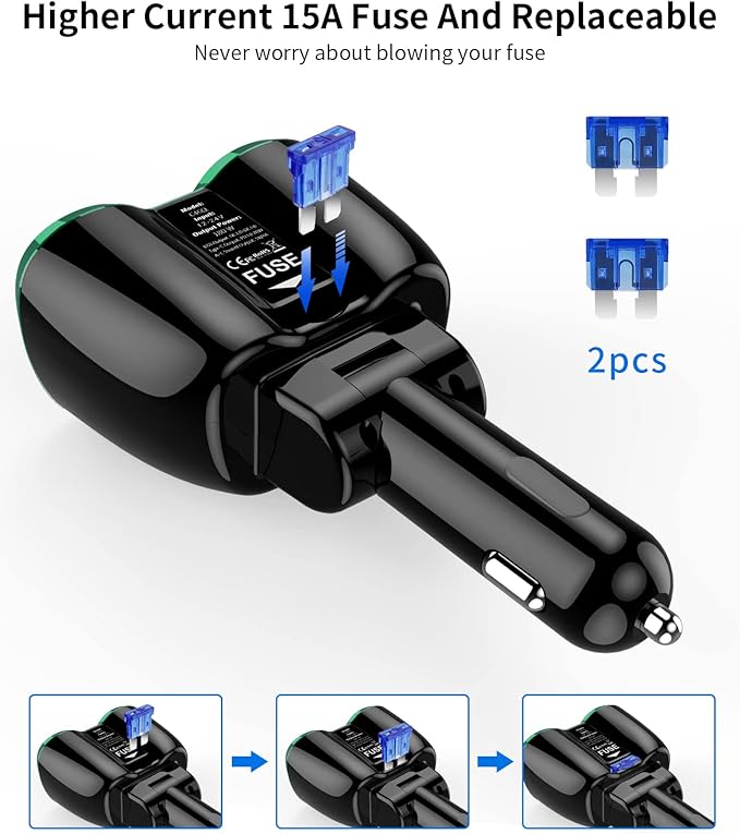 [2025 Upgraded] Cigarette Lighter Splitter, SUPERONE 180W 2-Socket Cigarette Lighter Adapter with Dual QC3.0 and 20W PD USB C Car Charger Splitter for GPS/Dash Cam/Laptop/iPad/iPhone 16/15/14/13/12/11