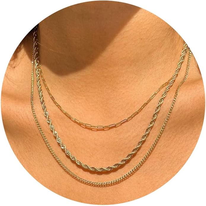 CHESKY Layered Necklaces for Women, 14K Gold Plated Chain Necklace Women Trendy Cuban Link Paperclip Chain Toggle Clasp Necklace Fashion Chunky Jewelry for Women