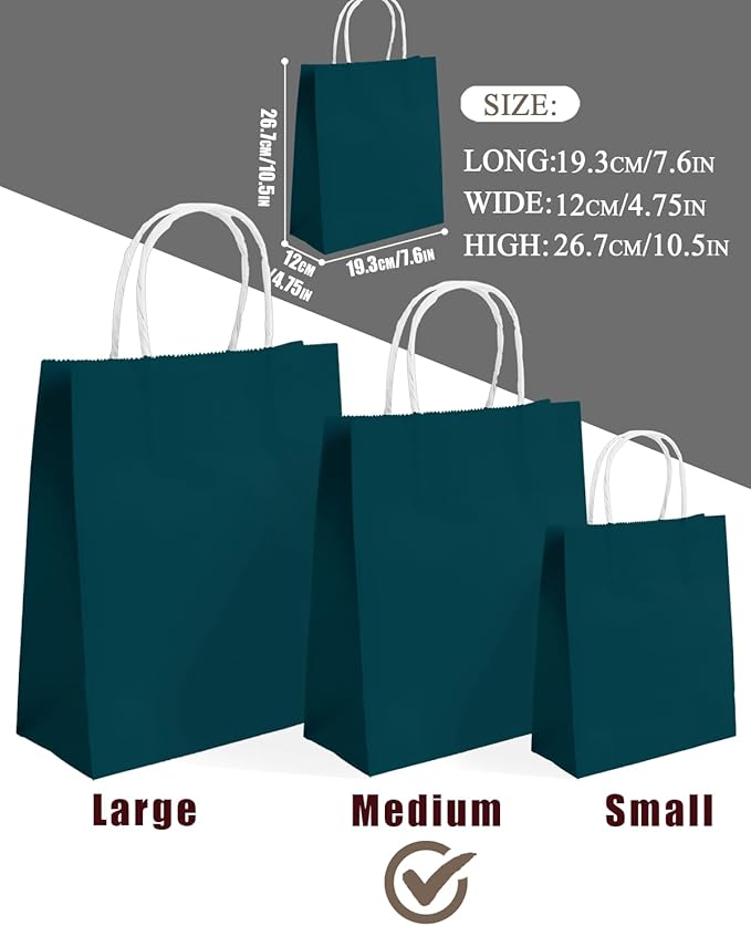 qiqee 30PCS Medium Gift Bag with Handles Bulk 11"x5"x8" Gift Bags Green Blue Bags Multiple Uses (Medium Size)