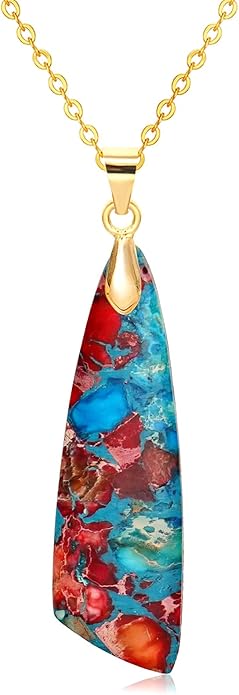 Nature Stone Necklaces for Women Boho Pendant Necklace 18K Gold Chain Necklaces