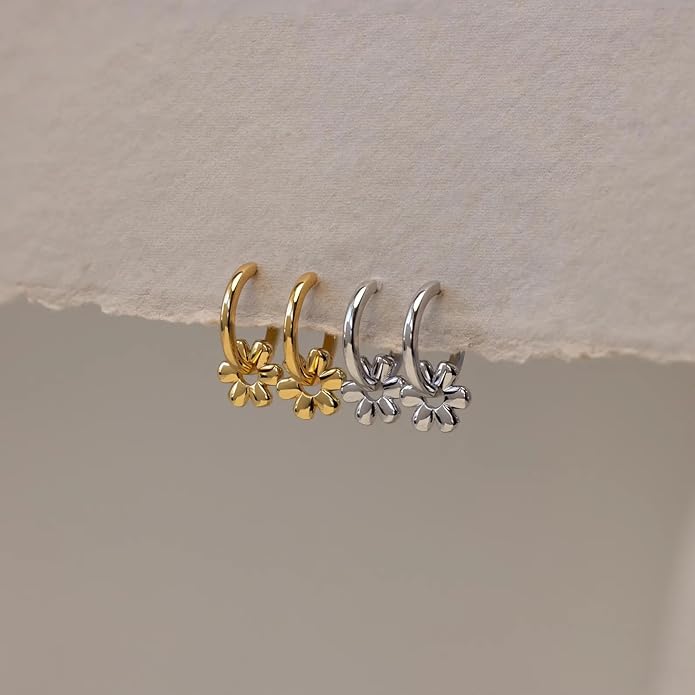CAITLYNMINIMALIST 18K Gold Sterling Silver Double Link Drop Pave Duo Hoop Huggie Earrings Bold Jewelry for Women