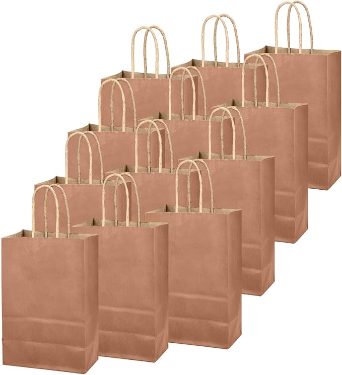 qiqee Apricot Gift Bag with Handles Bulk 24Pcs Paper Bags -10.6"x8.3"x4.3"Party Favor Bags - Solid Color