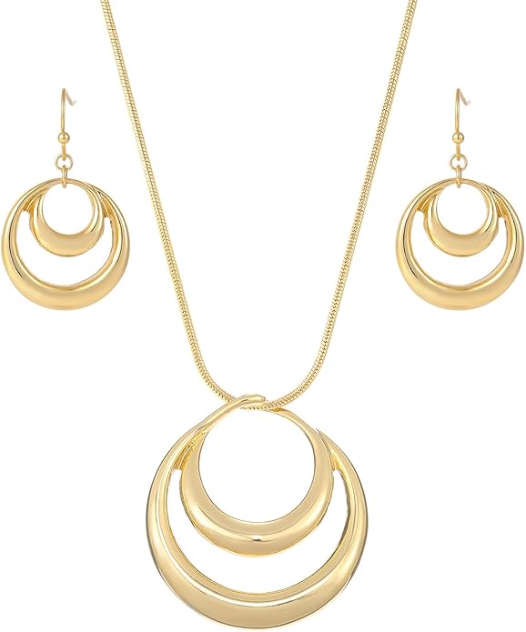 Madison Tyler Gold Plated Jewelry Set for Women | Silver Teardrop Pendant Necklace Trendy | Long Necklace with Snake Chain | Fashion Dangle Earring Set