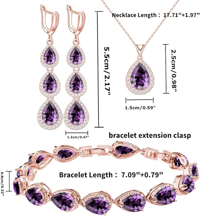 LMXXVJ Necklace Long Earrings Bracelet Set, White Gold Plated Created Blue Sapphire Jewelry Set Wedding Party Gift Jewelry for Women Bridal Bridesmaid